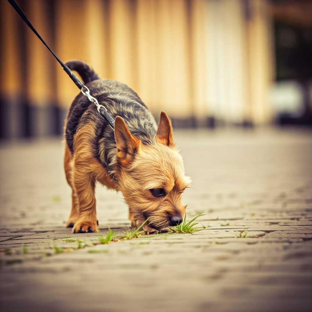 Dog eating grass