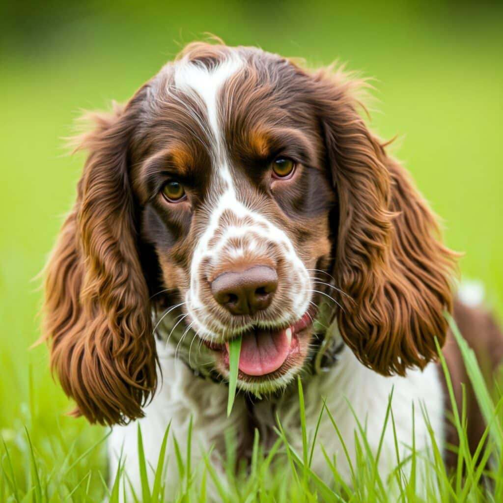 dog eats grass